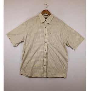 Preppy Knights Sportswear Mens XL Tan Plaid Short Sleeve Button Down Shirt